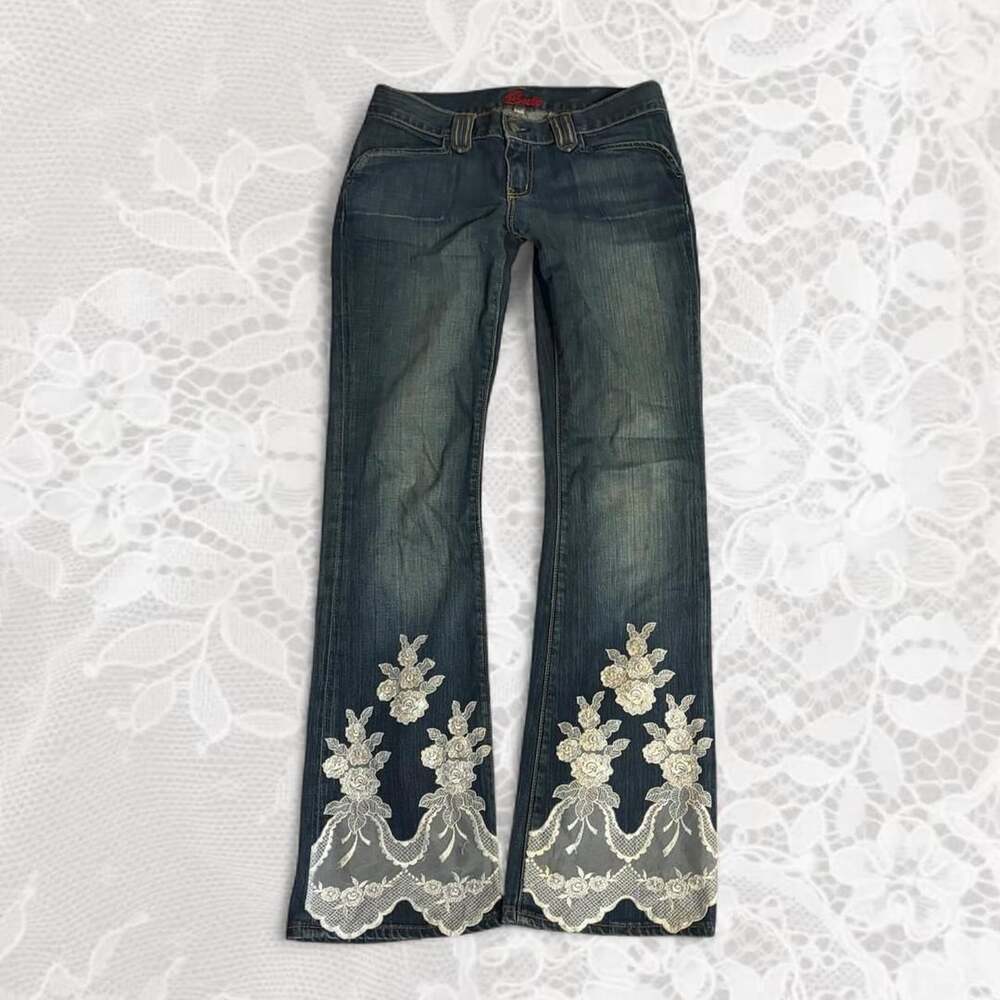 Blue Cult Vintage Lace Trim Sequin Flare Jeans